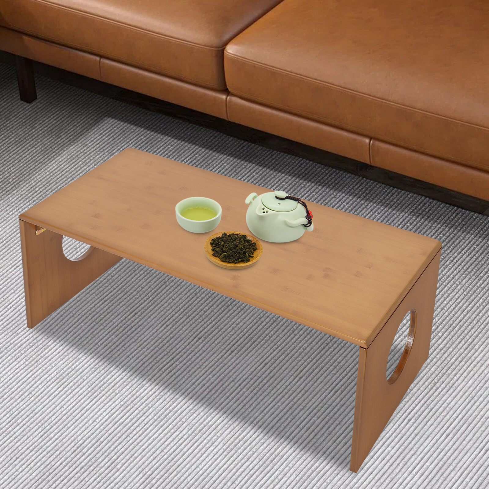 Foldable Bamboo Low Floor Coffee Table 31.5 × 14.5 × 11.8 in Brown