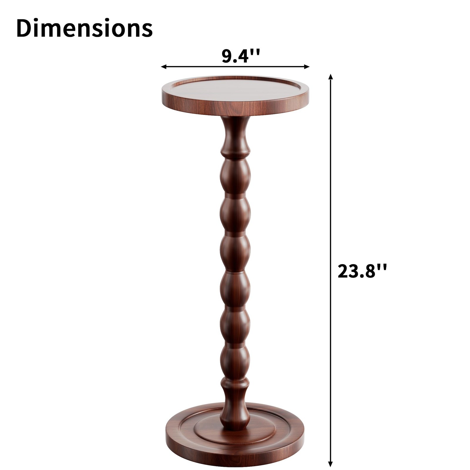 9.4 Inch Rubber Wood Round Side Table Small Drink Modern Accent Dark Walnut