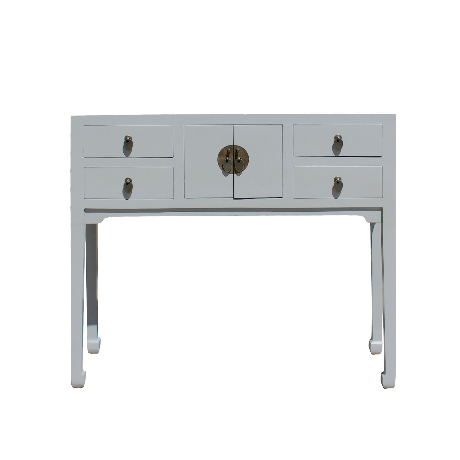 Chinese Semi Gloss Gray Wood Plain 4 Drawers Side Table cs5794
