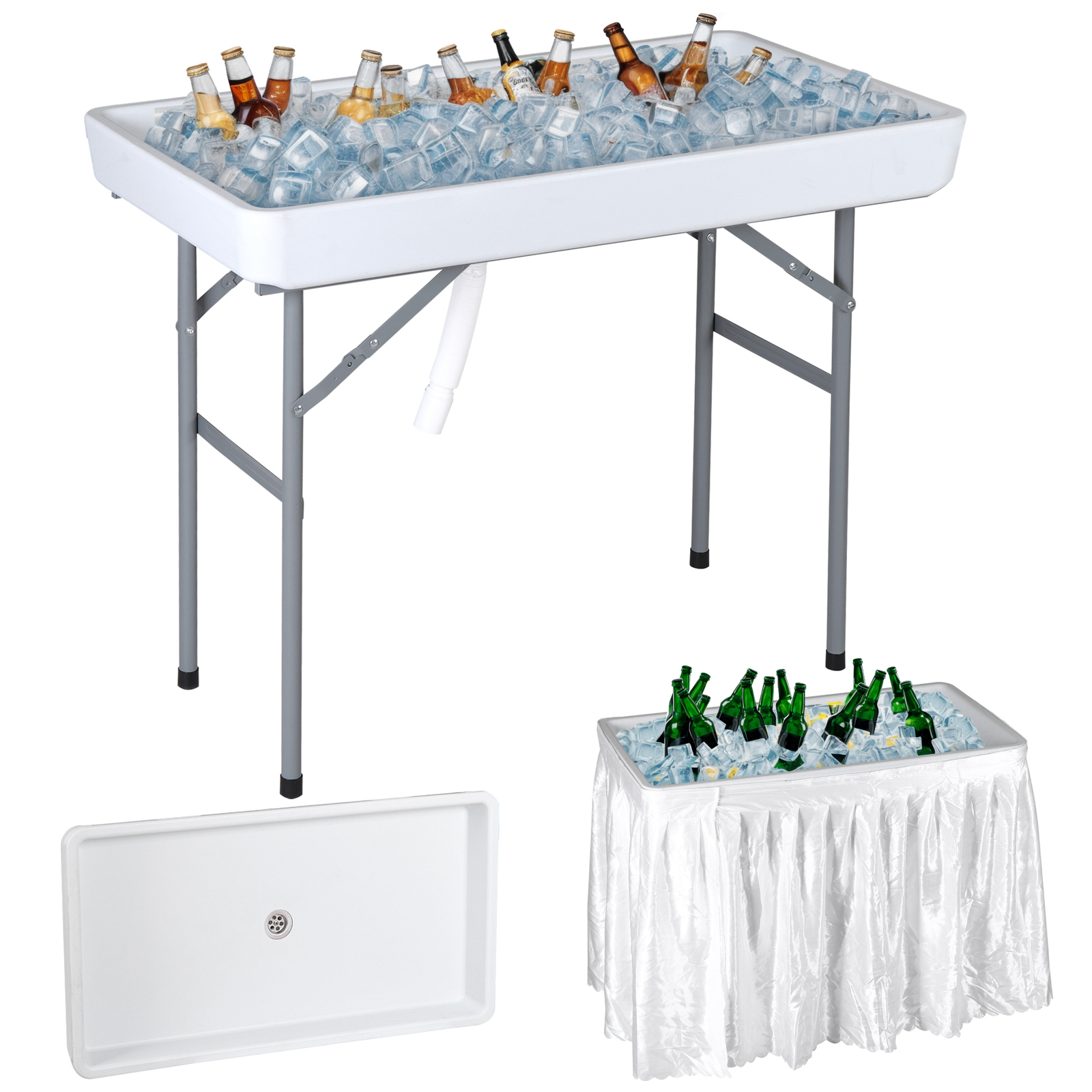 40.5” Folding Ice Cooler Table with Detachable White Skirt Party Table Outdoor
