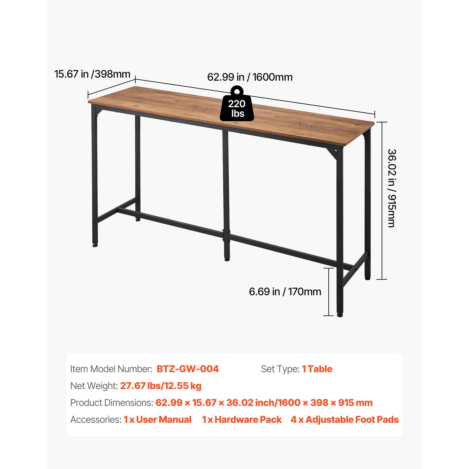 Uimoso 53″ Bar Table with Rounded Edge Design, 1 Piece Set