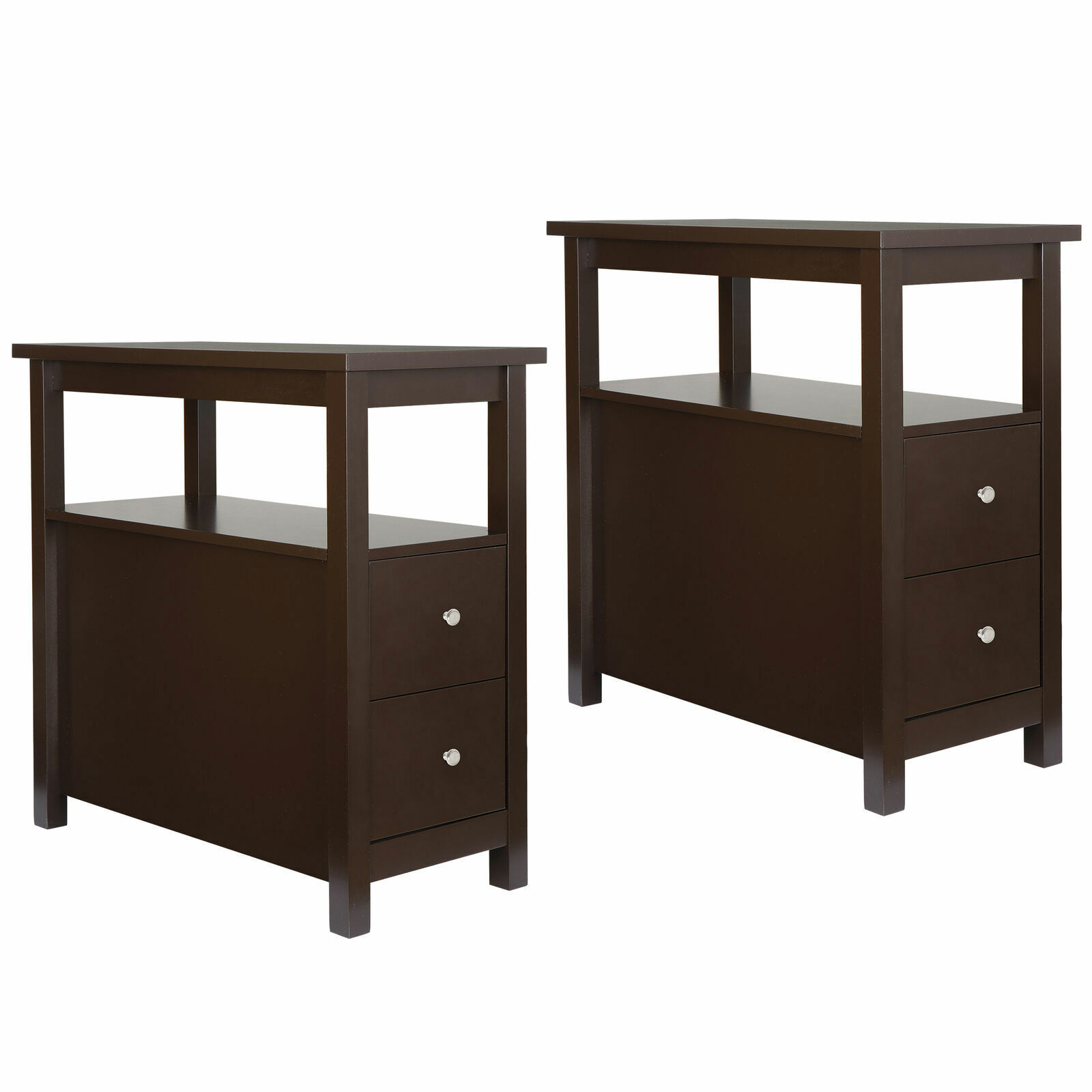 Double End Table with 2 Drawer and Storage Shelf Narrow X-Design Home Decor