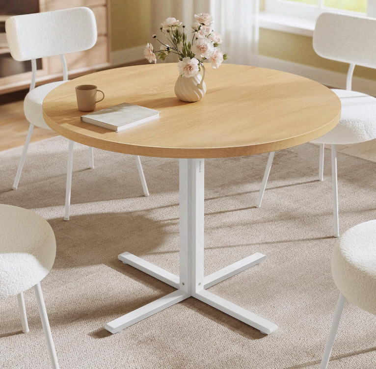 VASAGLE Round Dining Table 31.5in Kitchen Table for 4 Beige