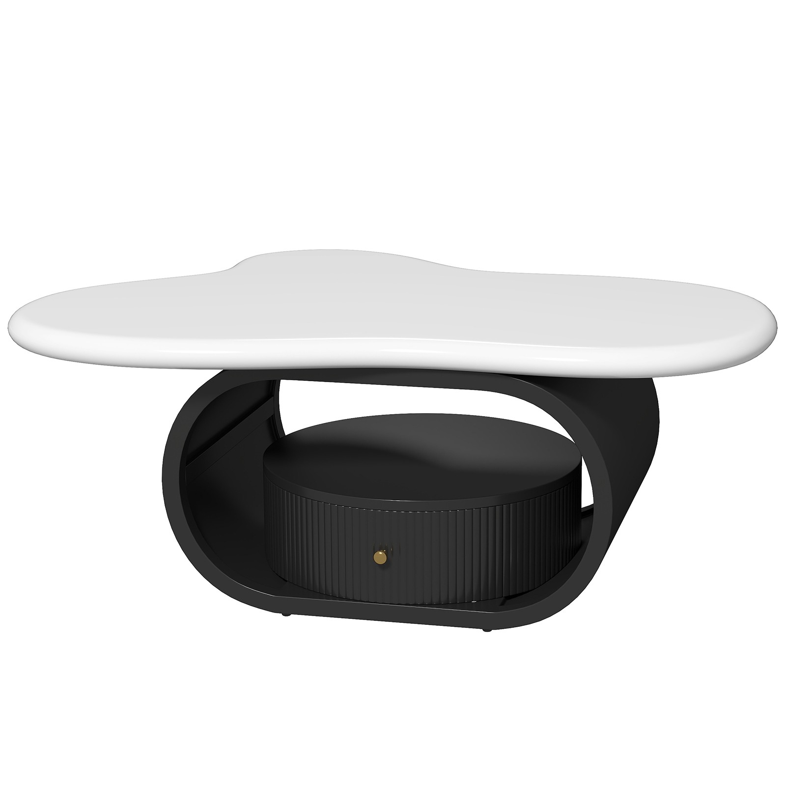 Black+White 39″ Irregular Coffee Table Center Table w/ Drawer,Shelf Home Office