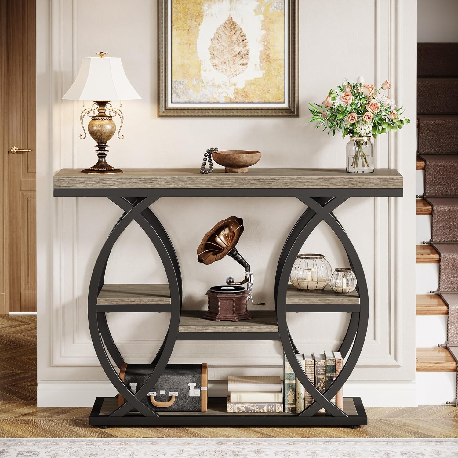39.4-Inch Industrial Console Table, Narrow Wood Entryway Table Accent Sofa Table