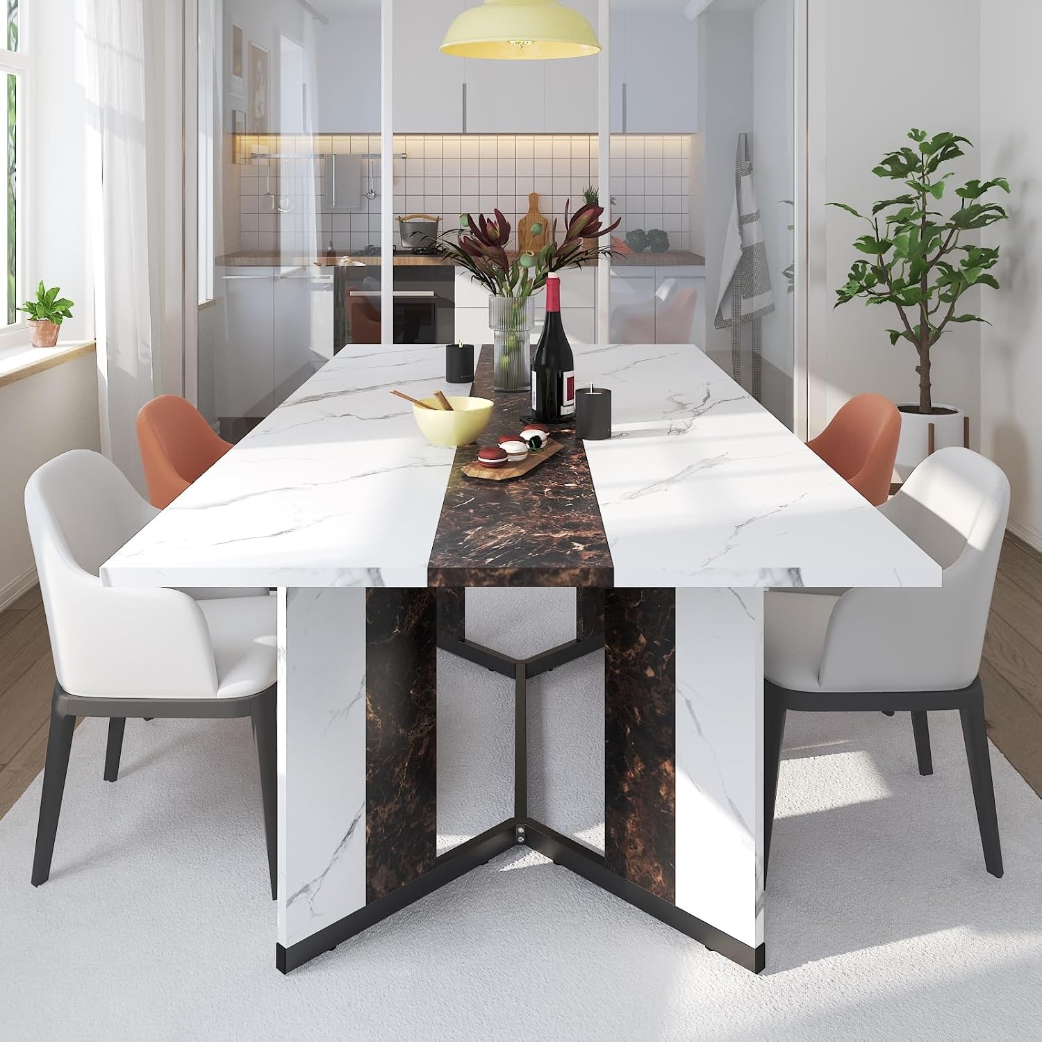 94Inch Large Dining Table 8 10 People,Wooden Rectangular Kitchen Table
