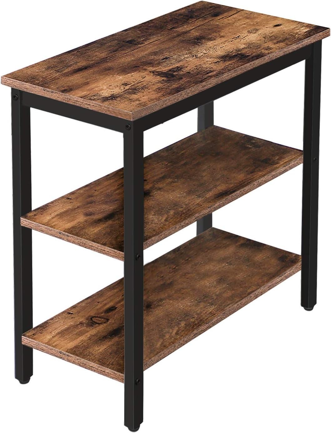End Table, Simple Rustic Side Table with 3-Tier Storage Shelf, Narrow Nightst