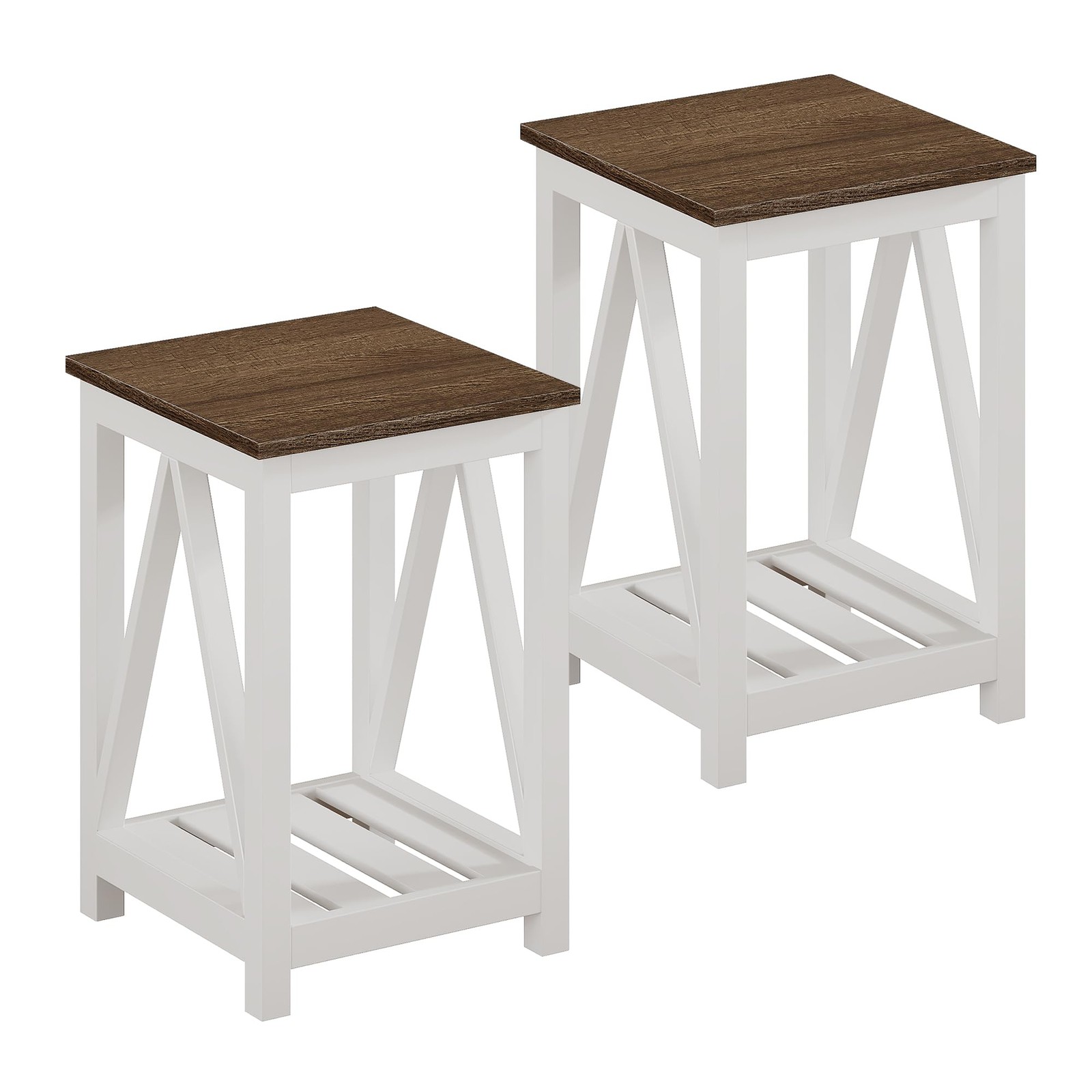Farmhouse End Table, Rustic Vintage End Side Table with Storage Shelf for Sma…