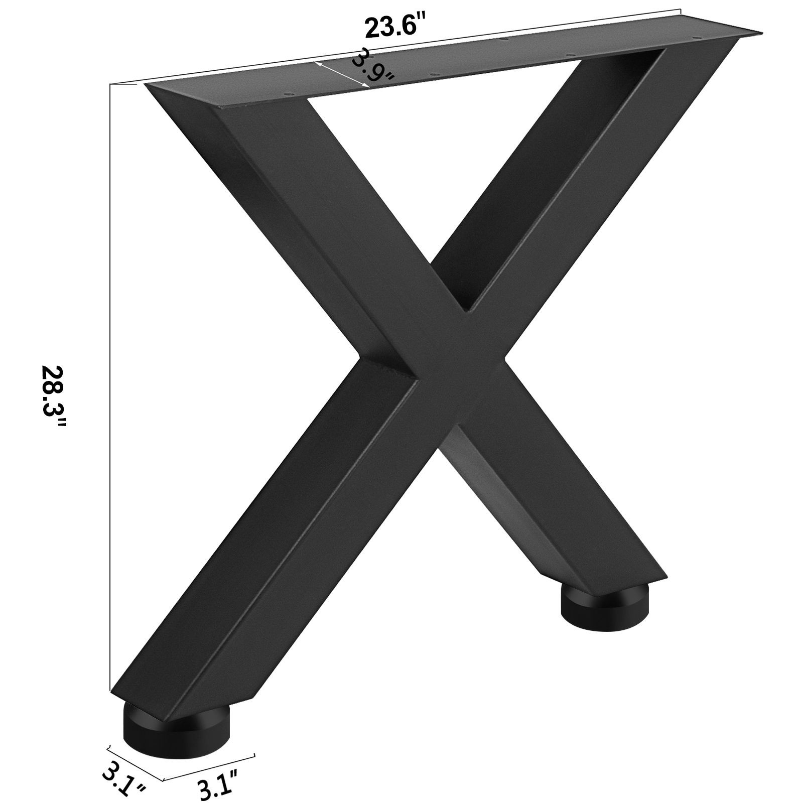 Set of 2 Steel Table Legs, 28x24x3.1 Inch Black X Frame