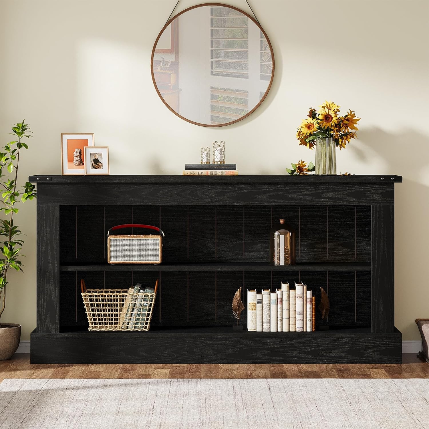63-Inch Long Console Table for Entryway, Narrow Long Entry Table with Shelves