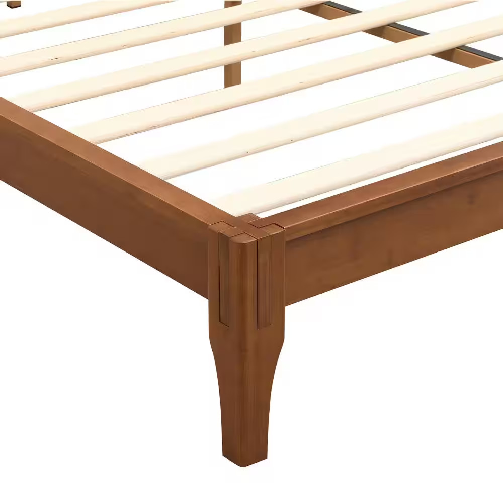 Brown 100% Solid Dry Bamboo Wood Frame Full Size Platform Bed with Additional Ce