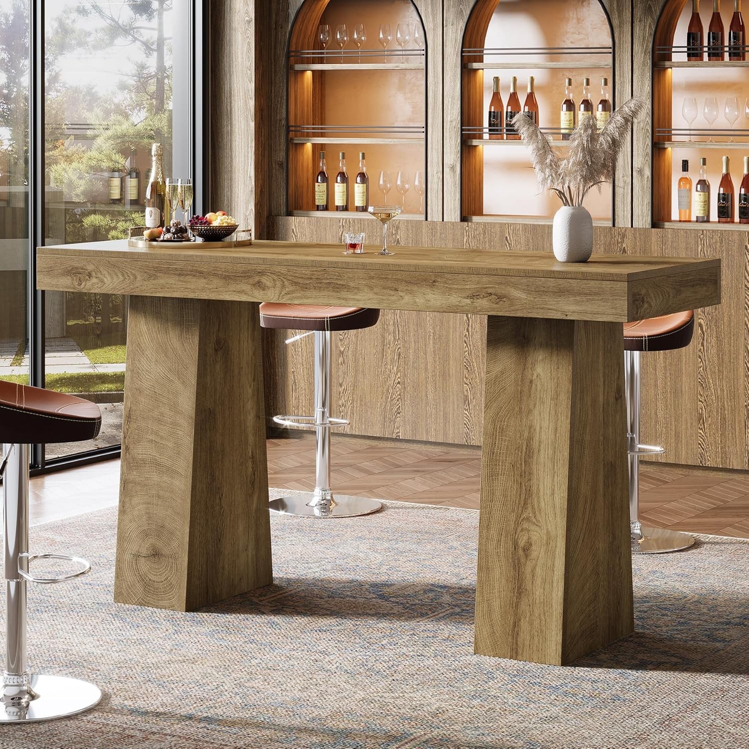 63-Inch Rectangular Bar Table Farmhouse Wooden Counter Height Table for Home/Pub
