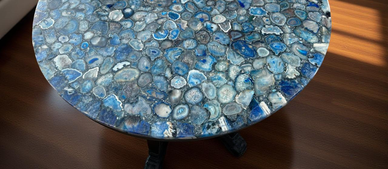 Blue Agate Dining Table | Handmade Mosaic Stone Art for Home Interior Decor