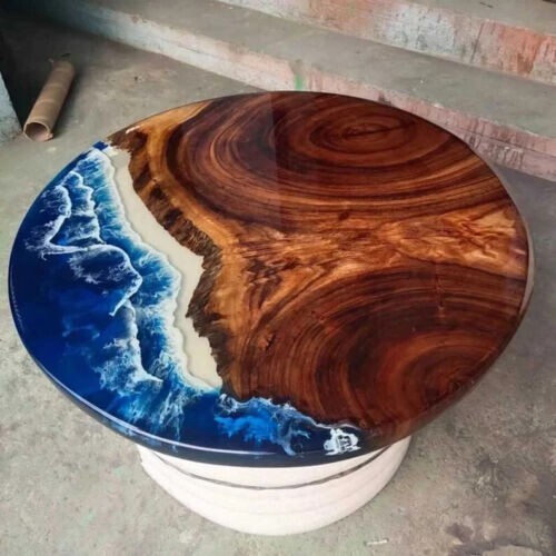 18″ Epoxy Resin Round Coffee Table Unique Home Accent