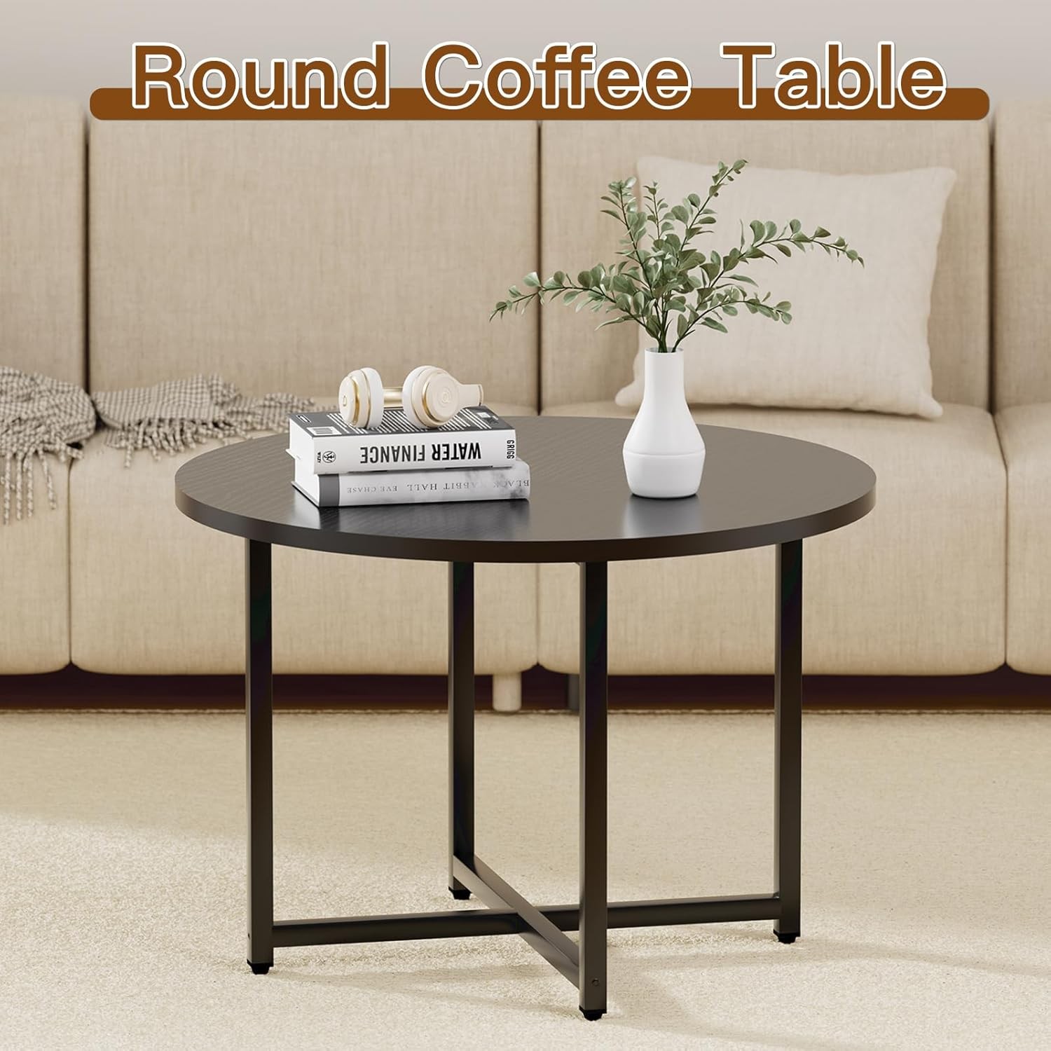 Round Coffee Table, Small Coffee Tables for Living Room, Wood Coffee Table