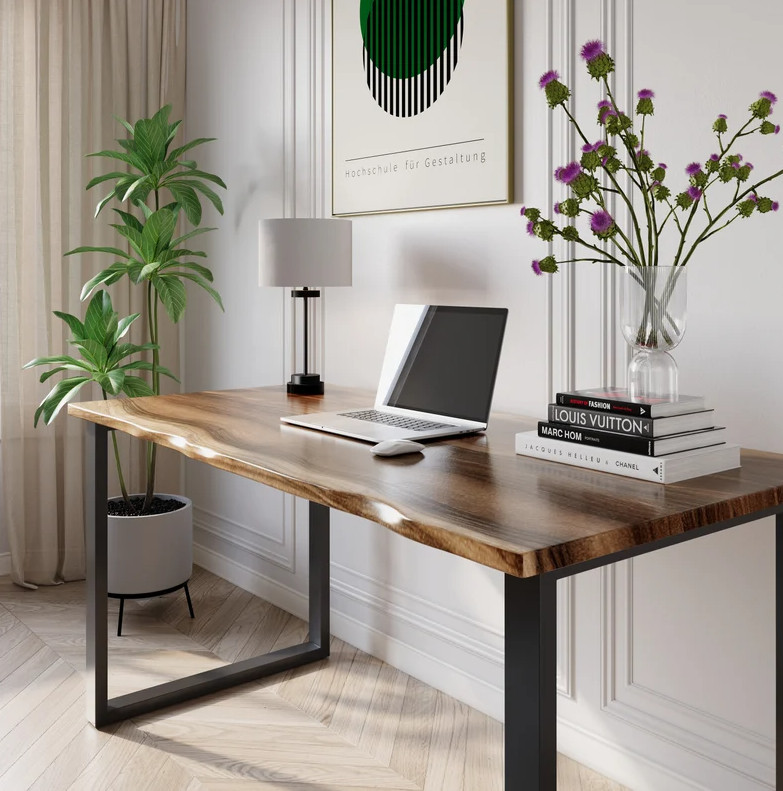 60” x 24” Exotic Live Edge Desk, Solid Wood Desk