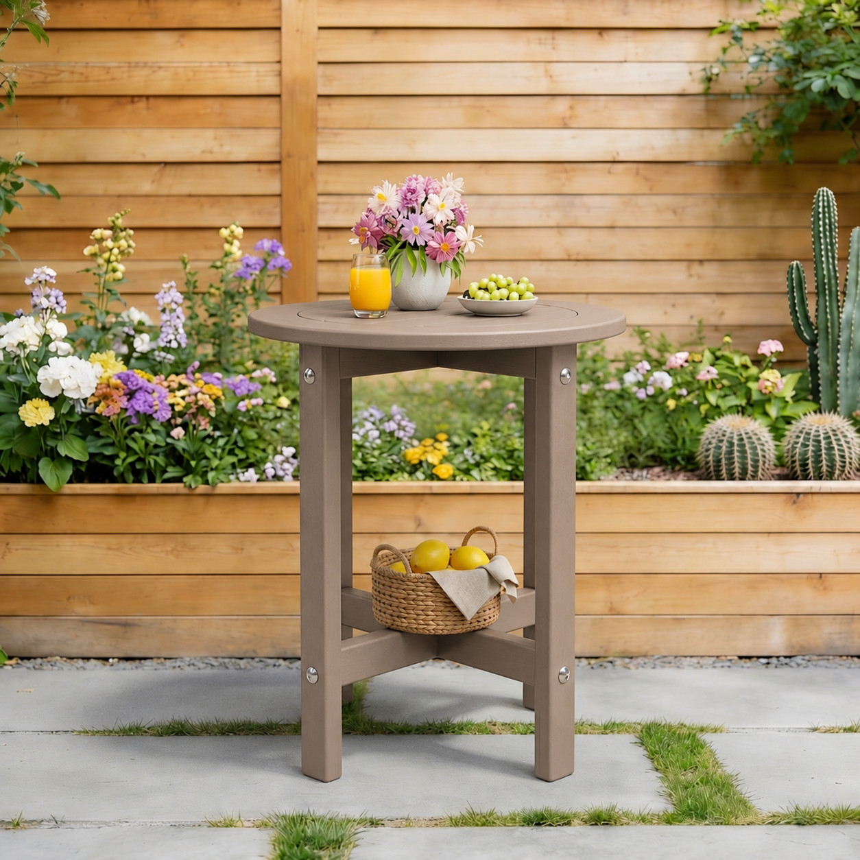 Antique Brown HDPE Outdoor Side Table 15.94″ L x 15.94″ W x 17.71″ H