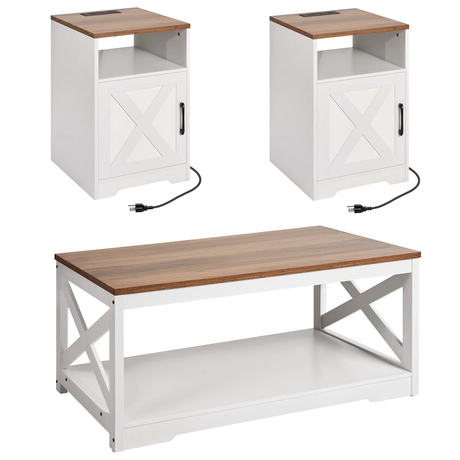 3 Pieces Farmhouse Coffee Table Set 40 in with 2 End Table for Living Room