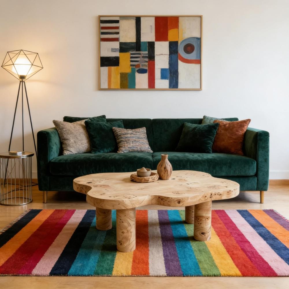 Cloud Coffee Table 40″, 4 Round Legs, Tree Knot Pattern, Modern for Small Space