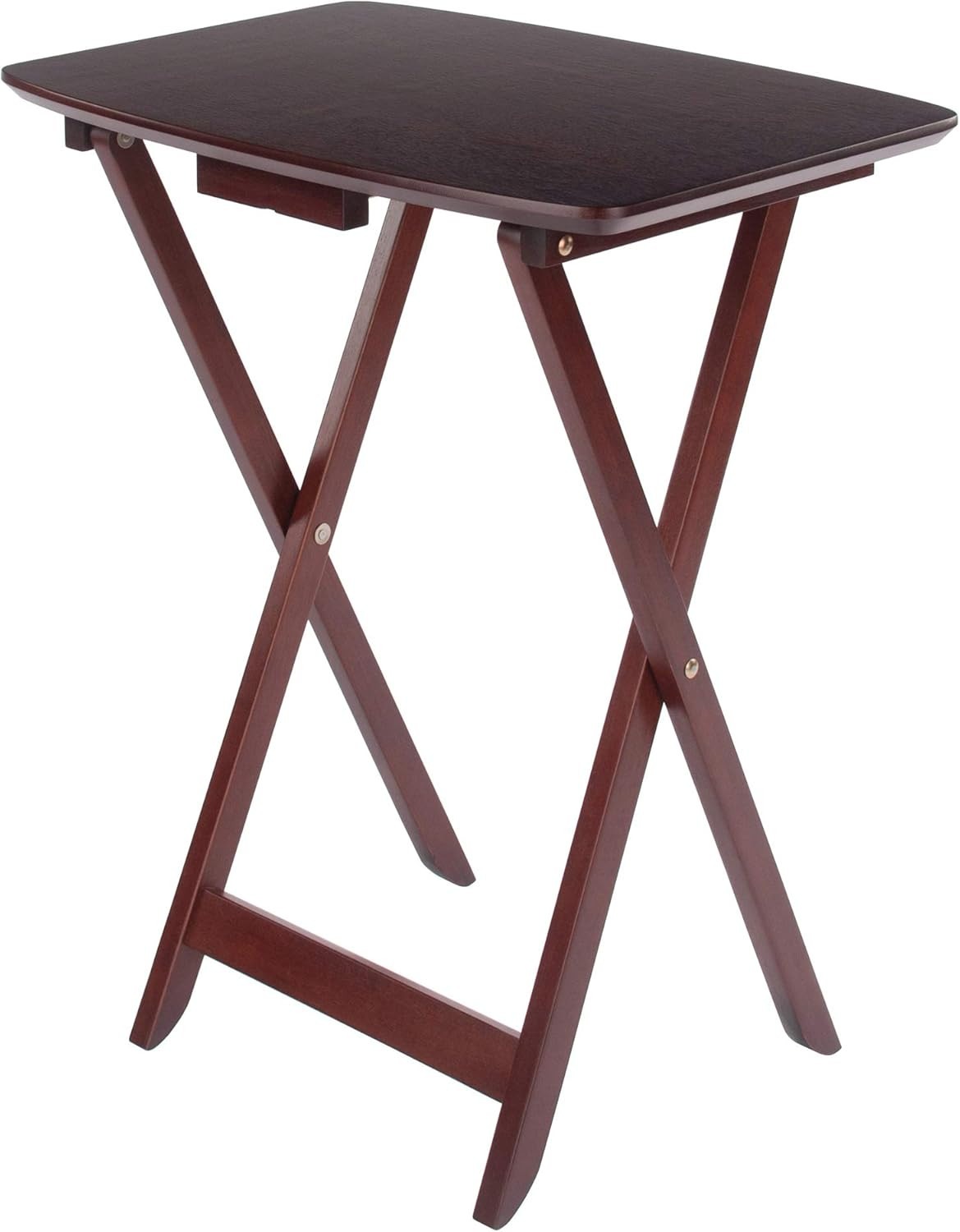 Darlene Set of 2 Foldable Snack Tables, 26″ in Walnut, Easy to Store Portable Fo