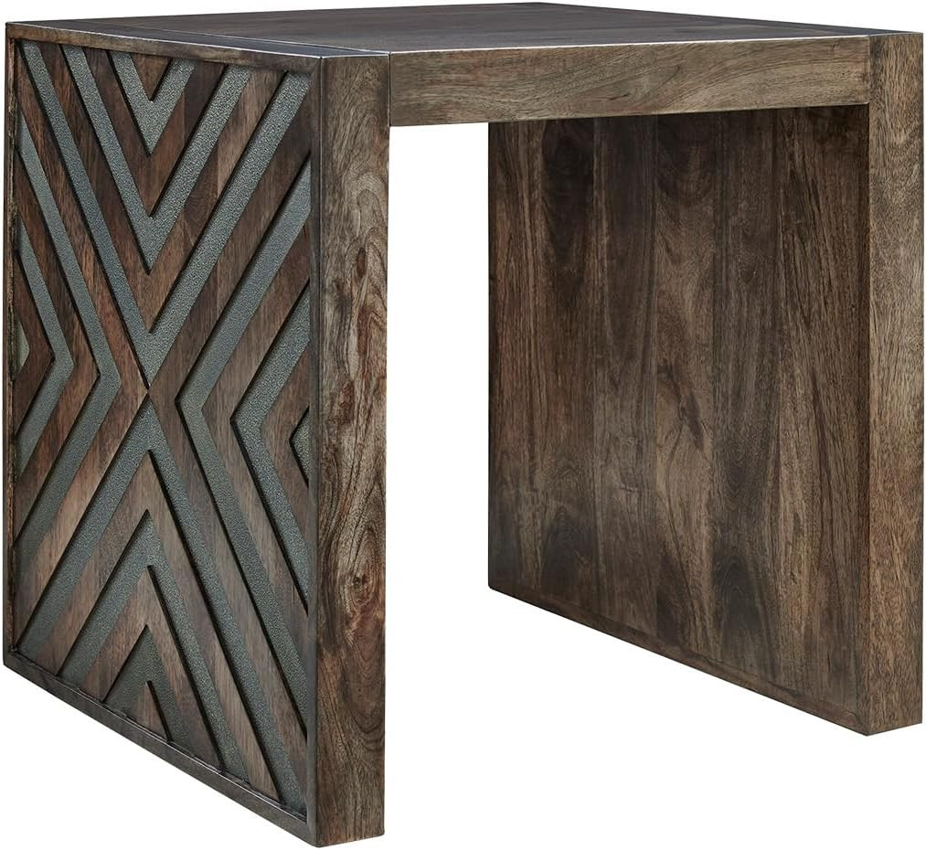 Dreggan Dark Brown Casual End Table with Stylish Diamond Pattern