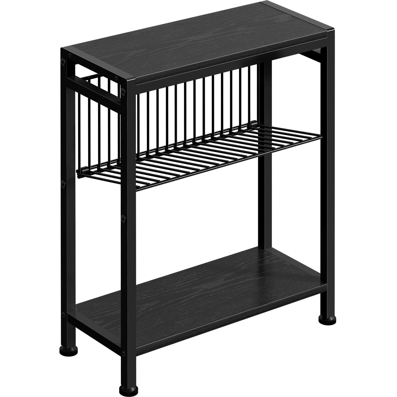 End Table for Small Space, 3-Tier Narrow Side Table with Magazine Holder, Nig…