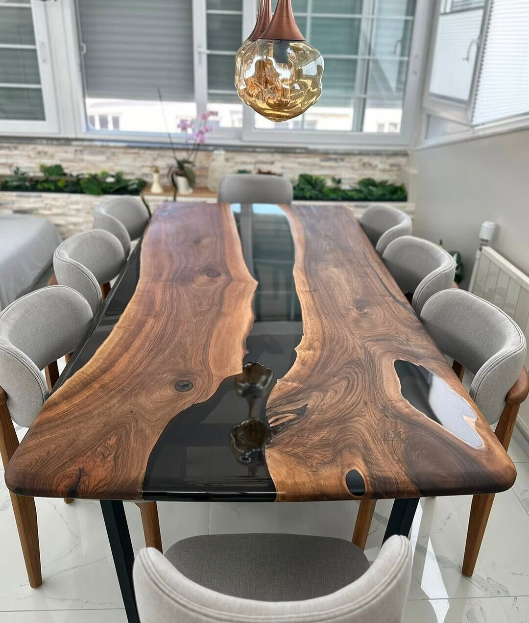 Black Epoxy Live Edge Dining Table ? Handmade Wood Resin Furniture