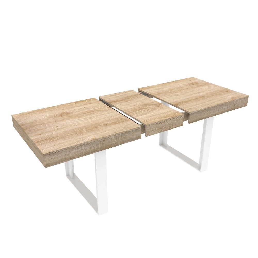 Extendable Wooden Dining Table White+Oak Particle Board Expandable Kitchen