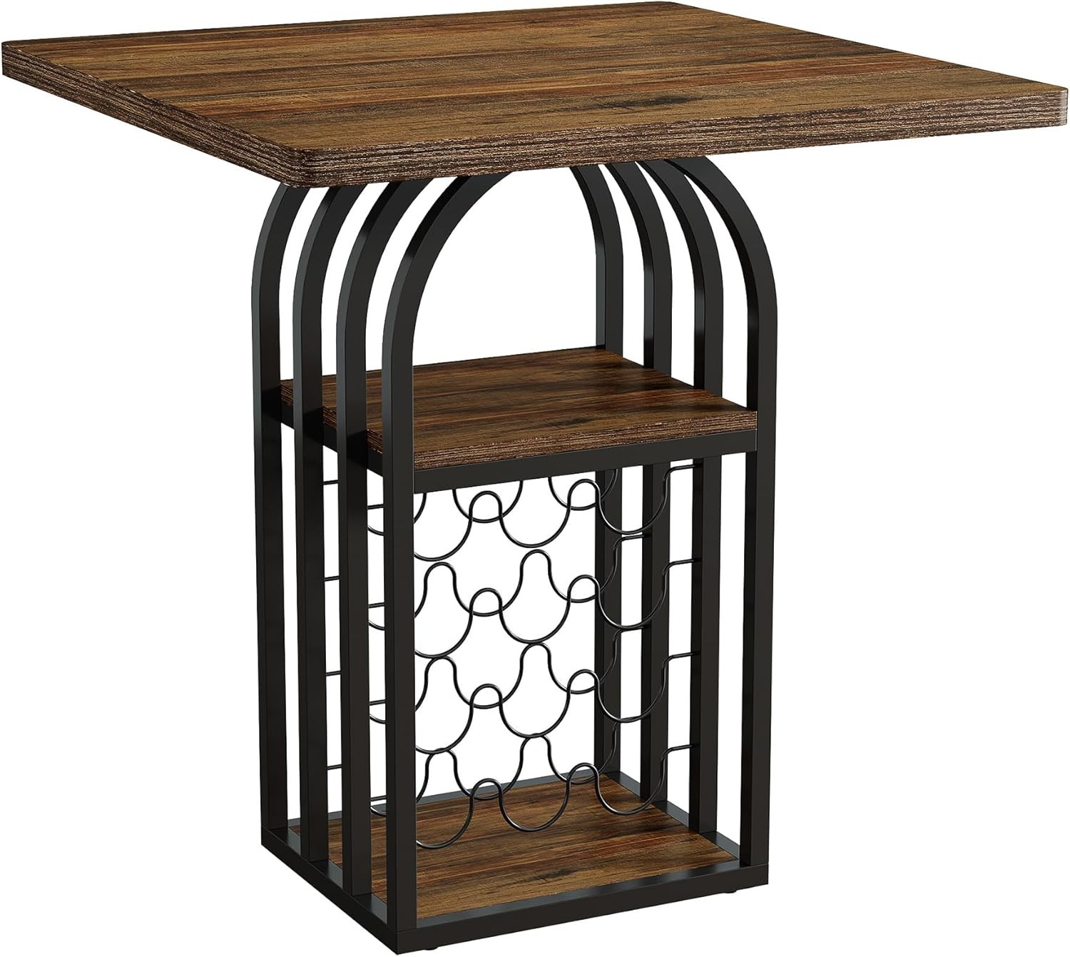 Square Bar Table 35″ H Industrial Bistro Pub Table with 4-Tier Wine Rack Storage