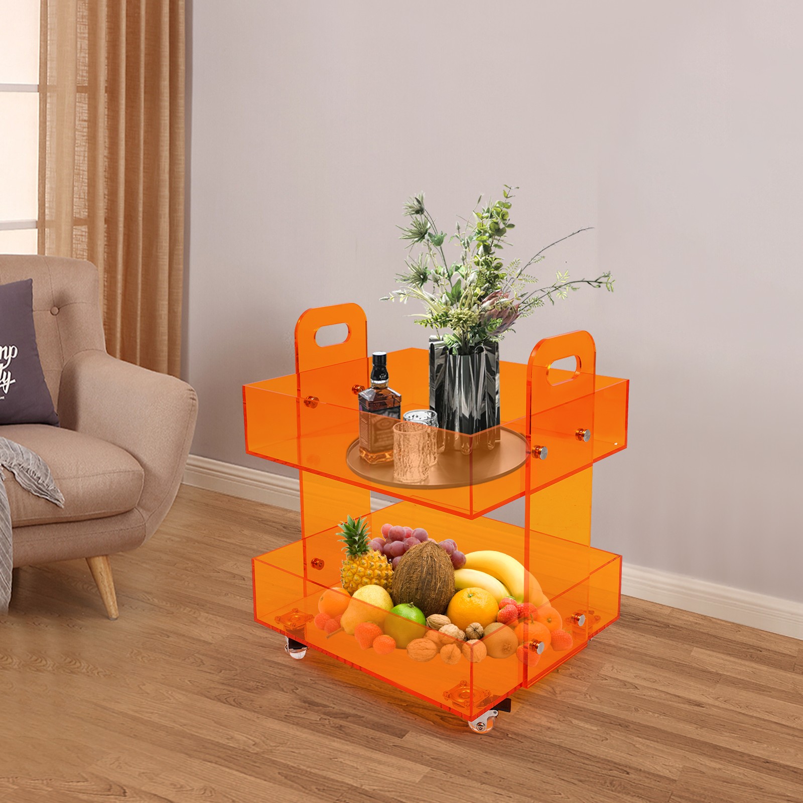 Acrylic Side Table Storage Rack with Wheels Acrylic Bedside Table Free Standing
