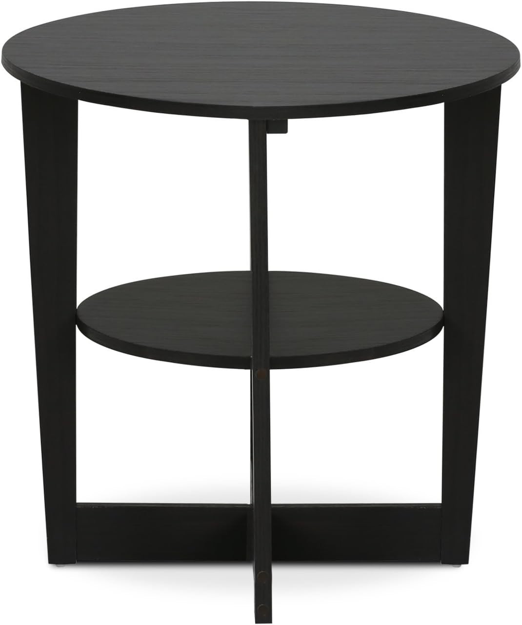 Contemporary 2-Tier Oval Nightstand with Open Shelf – Walnut Finish, 15.6″x18.9″