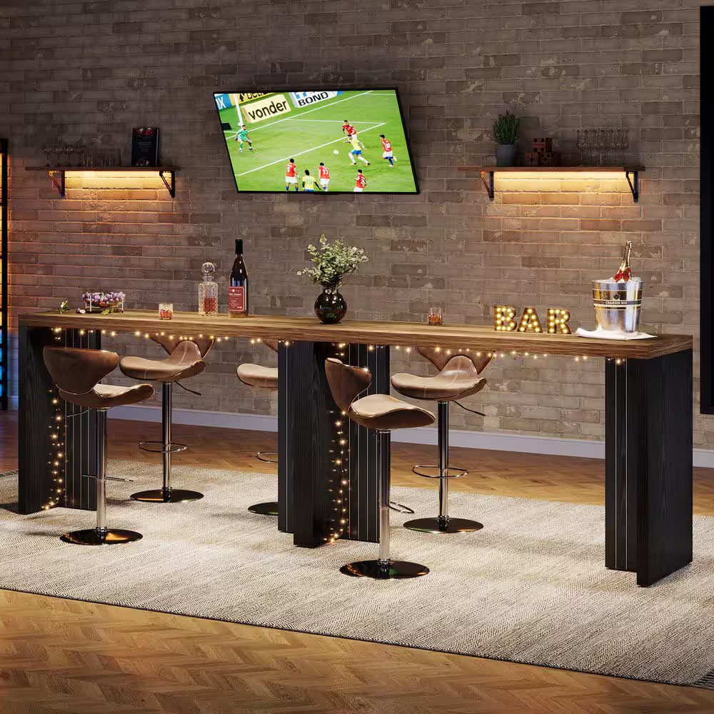 Adan 55.12 In. Rectangle Brown Black Mini Modern Freestanding Bar Table Unit Fau