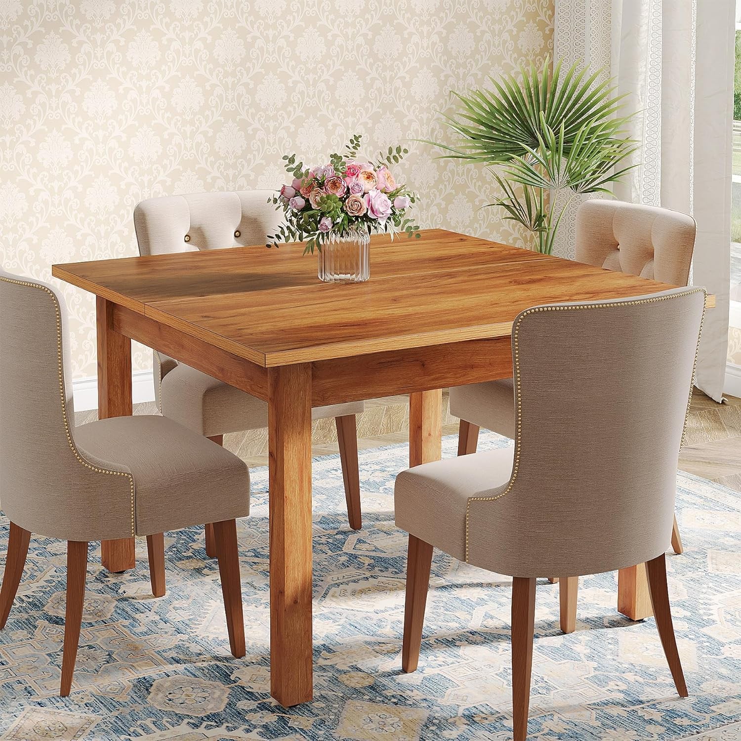 39.4-Inch Square Dining Table for 4, Wooden Small Kitchen Table for Dining Room
