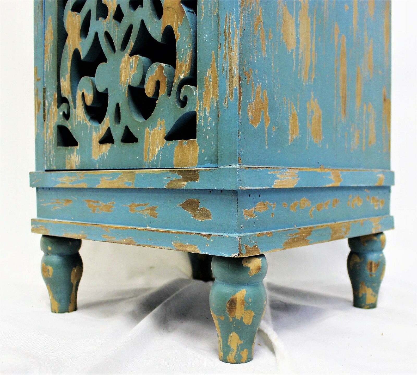 eHemco Wooden Rustic Dual Shelf Rectangle End Table, Teal (Collectible) 5569