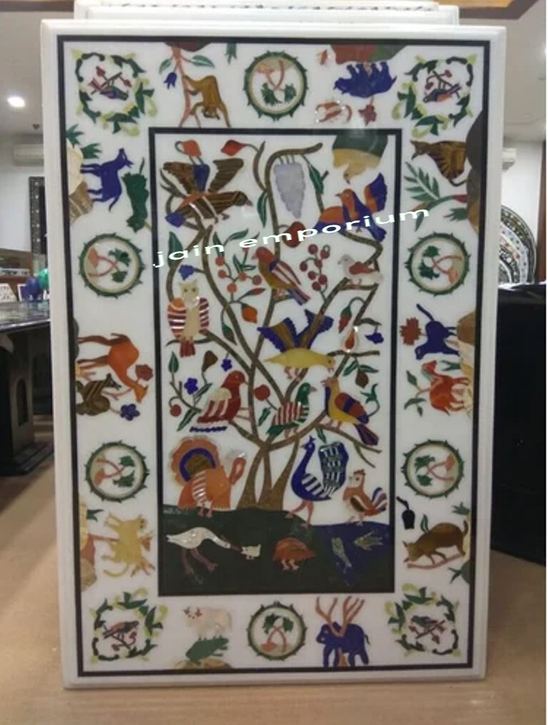 4’x2.5′ White Marble Table Top Coffee Center Inlay animal wall decor panel Lapis