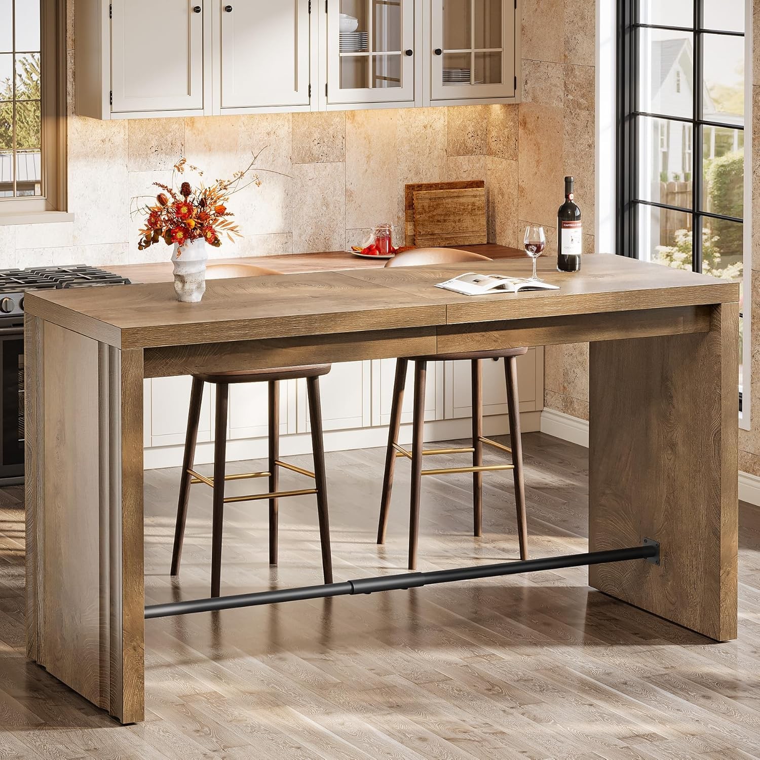 63-Inch Long Bar Table Modern Rectangular Counter Height Pub Table for Home Bar