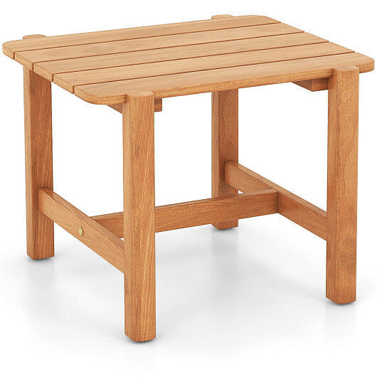 Patio Teak Wood Side Table with Slatted Tabletop for Yard – Color: Natural
