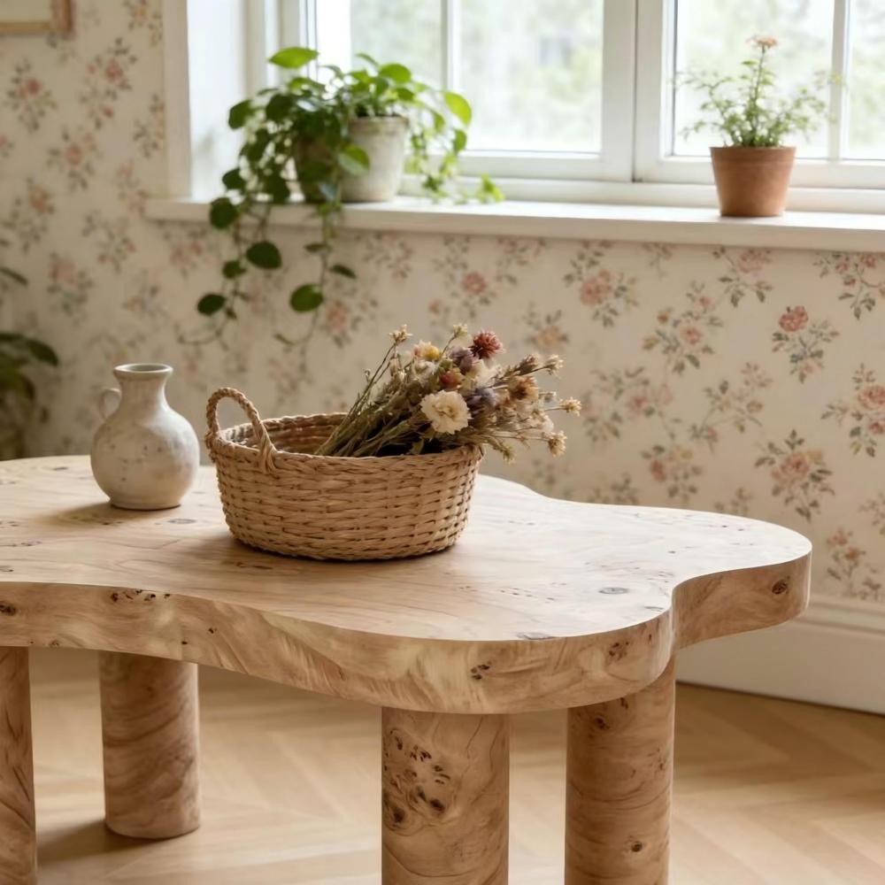 Cloud Coffee Table 40″, 4 Round Legs, Tree Knot Pattern, Modern for Small Space