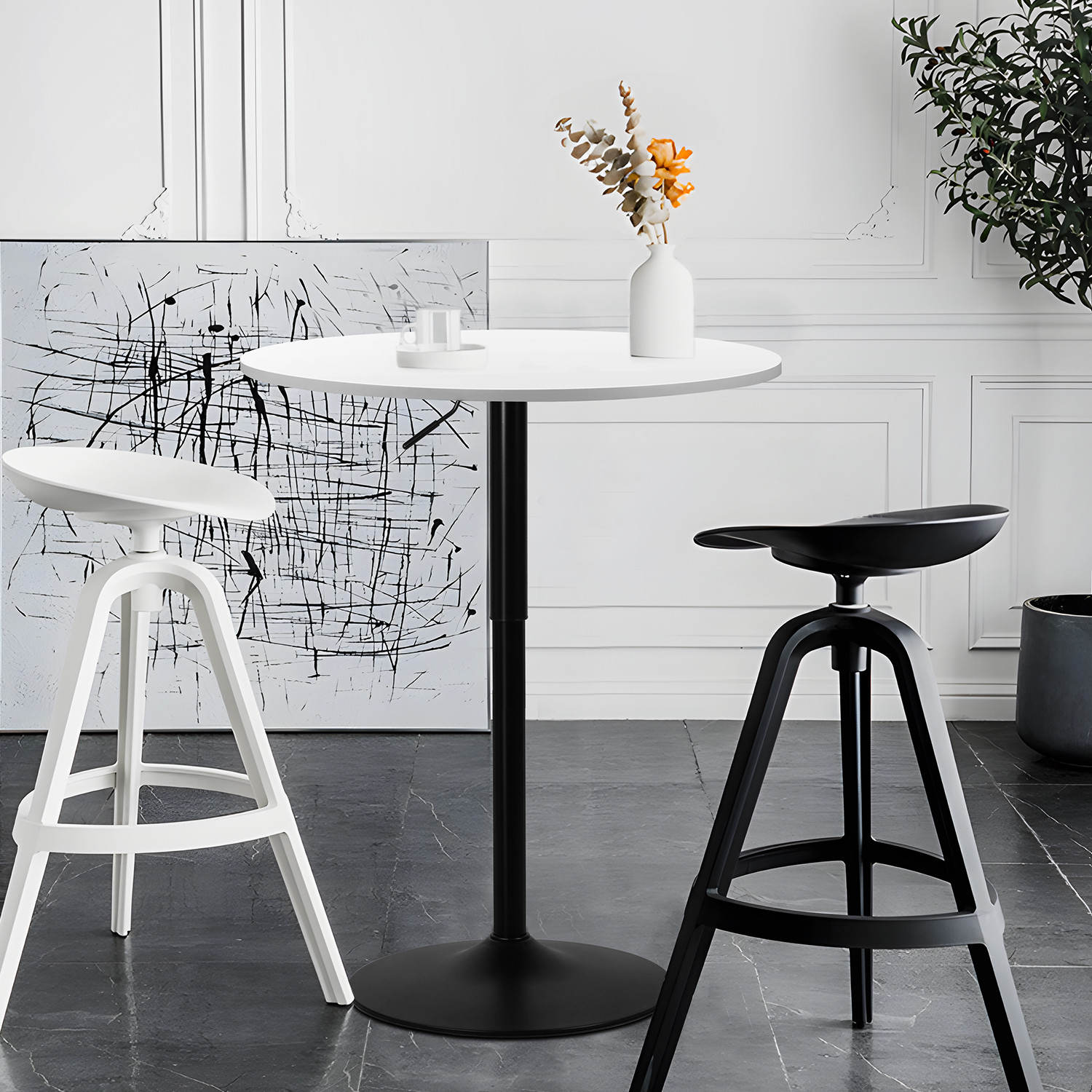 31″ Bistro Pub Adjustable Height Bar Table Kitchen Wooden Round Tabletop Counter
