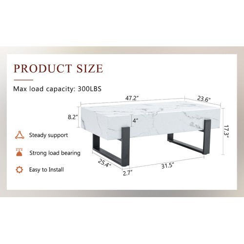 Coffee table Minimalist MDF marble-patterned coffee table, modern style