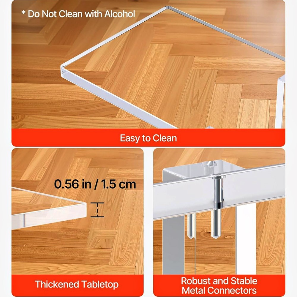 2-TIER MODERN TRANSPARENT NATURAL ACRYLIC NARROW CONSOLE END TABLE FOR ENTRYWAY