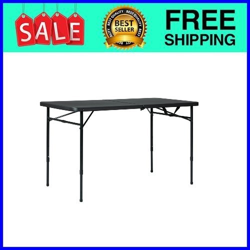 Mainstays 4 Foot Fold-in-Half Adjustable Folding Table, Rich Black