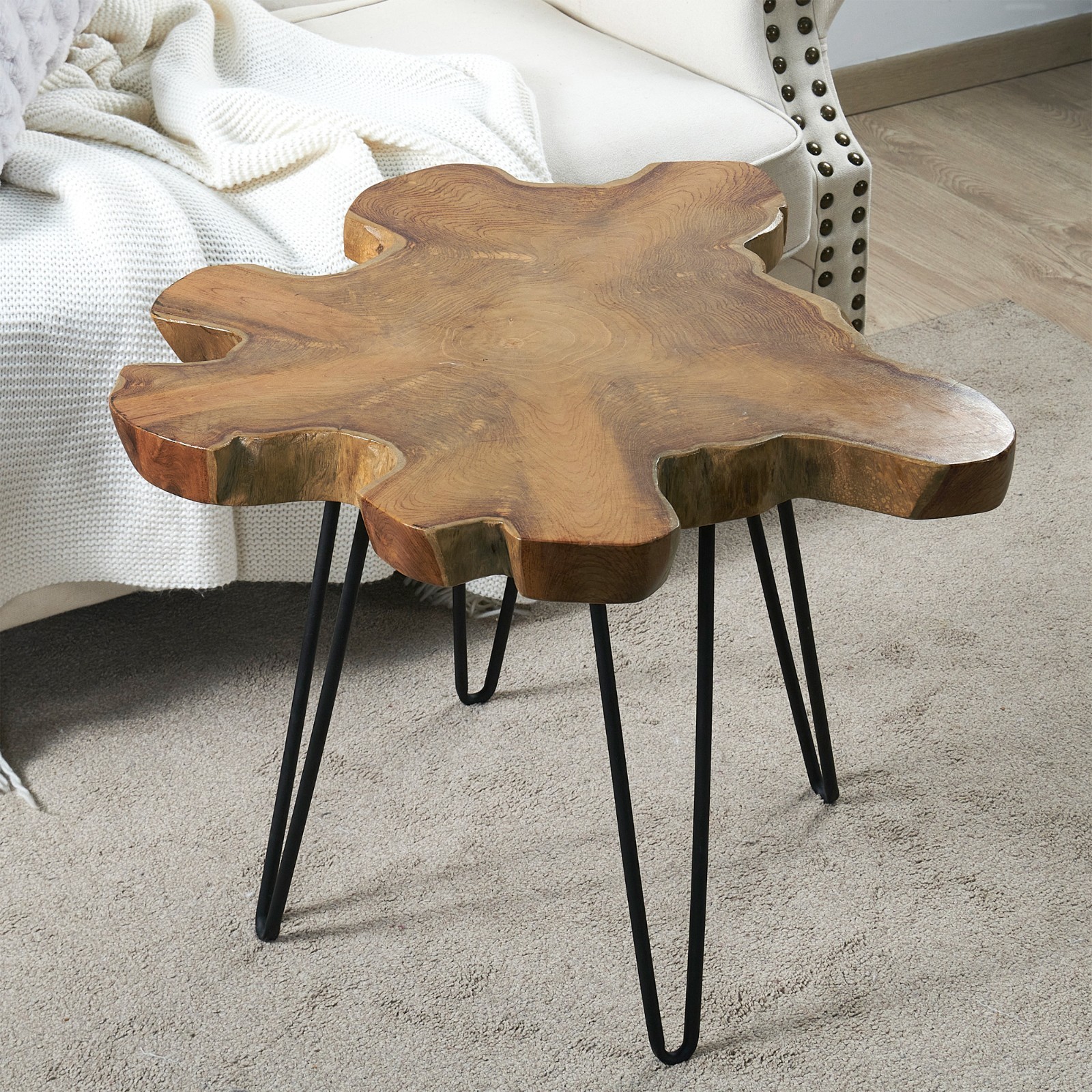 Rustic Teak Wood Slice Coffee Table, Live Edge Coffee Table, Handcrafted
