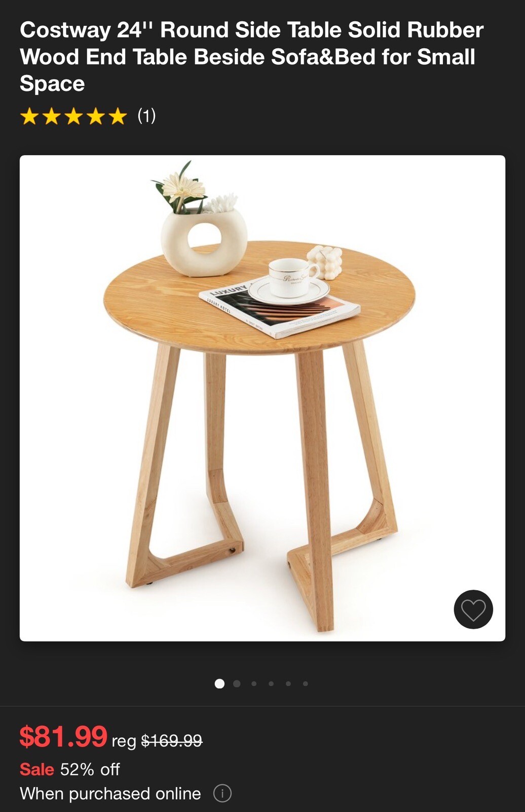 Costway 24” Wood Side Table