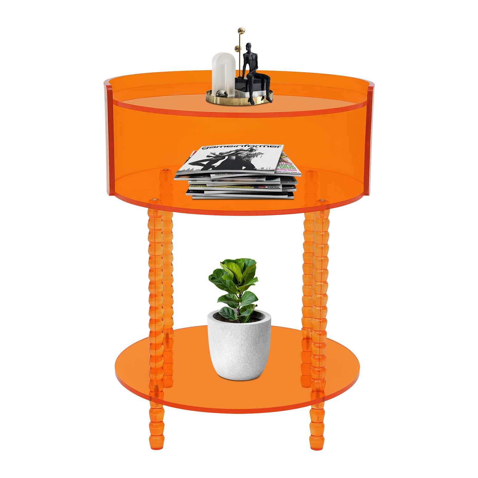 3-tier Round Acrylic Side Table 40*53cm Orange Acrylic End Table for Living Room