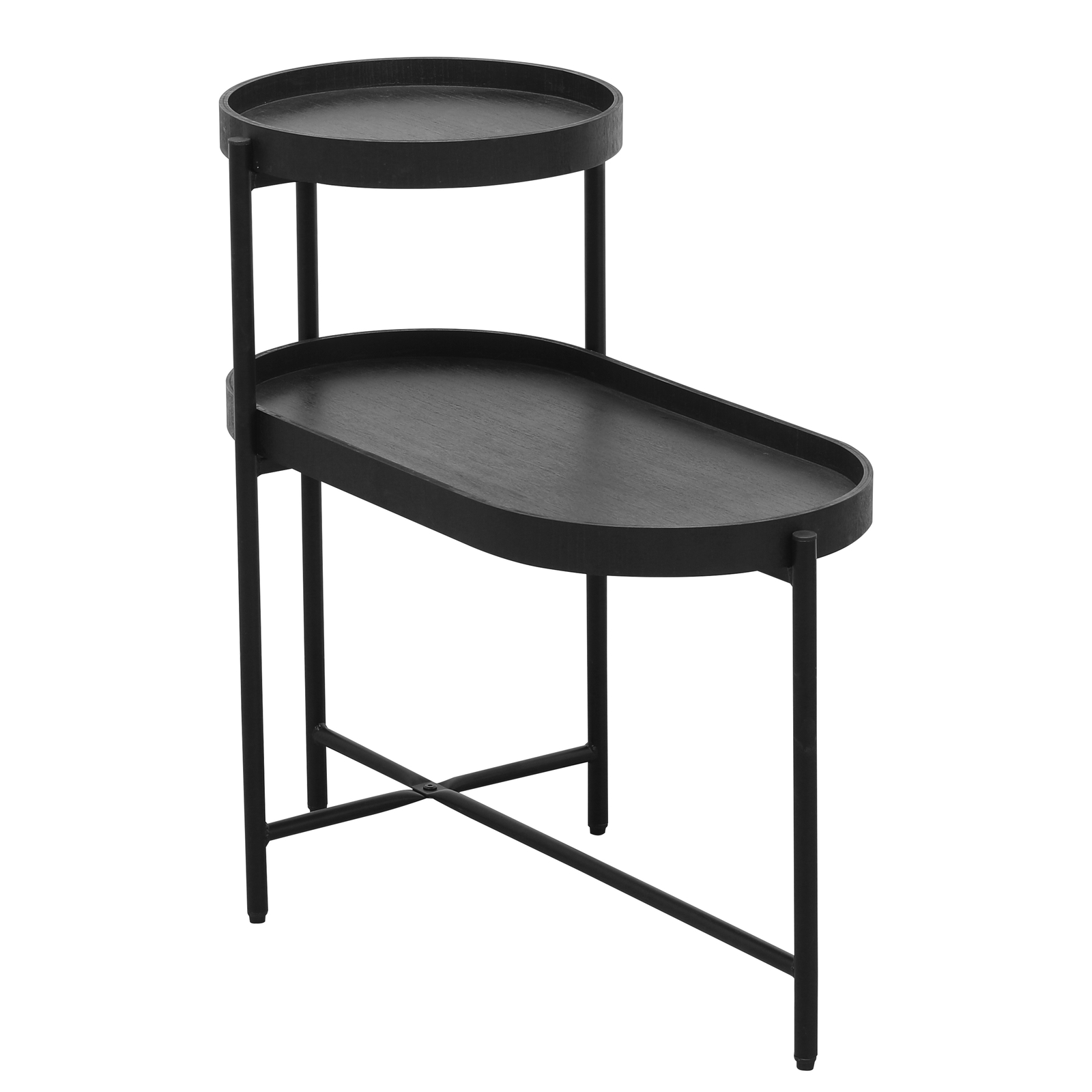 2-Tier Black Side Table with Storage Sofa Table Metal Frame & Wooden End Table