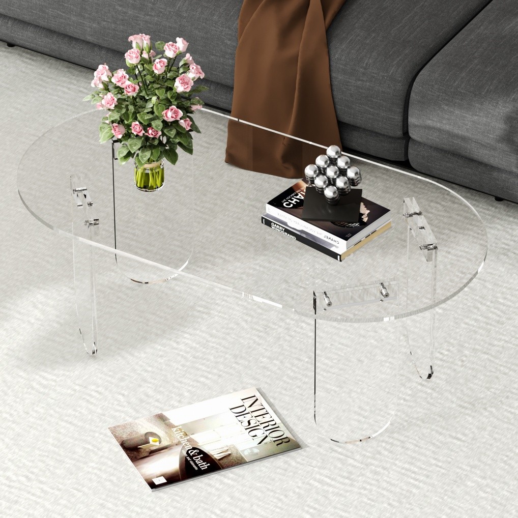 Acrylic Coffee Table Clear Coffee Table with Anti-scratch PVC Cover Sofa Table