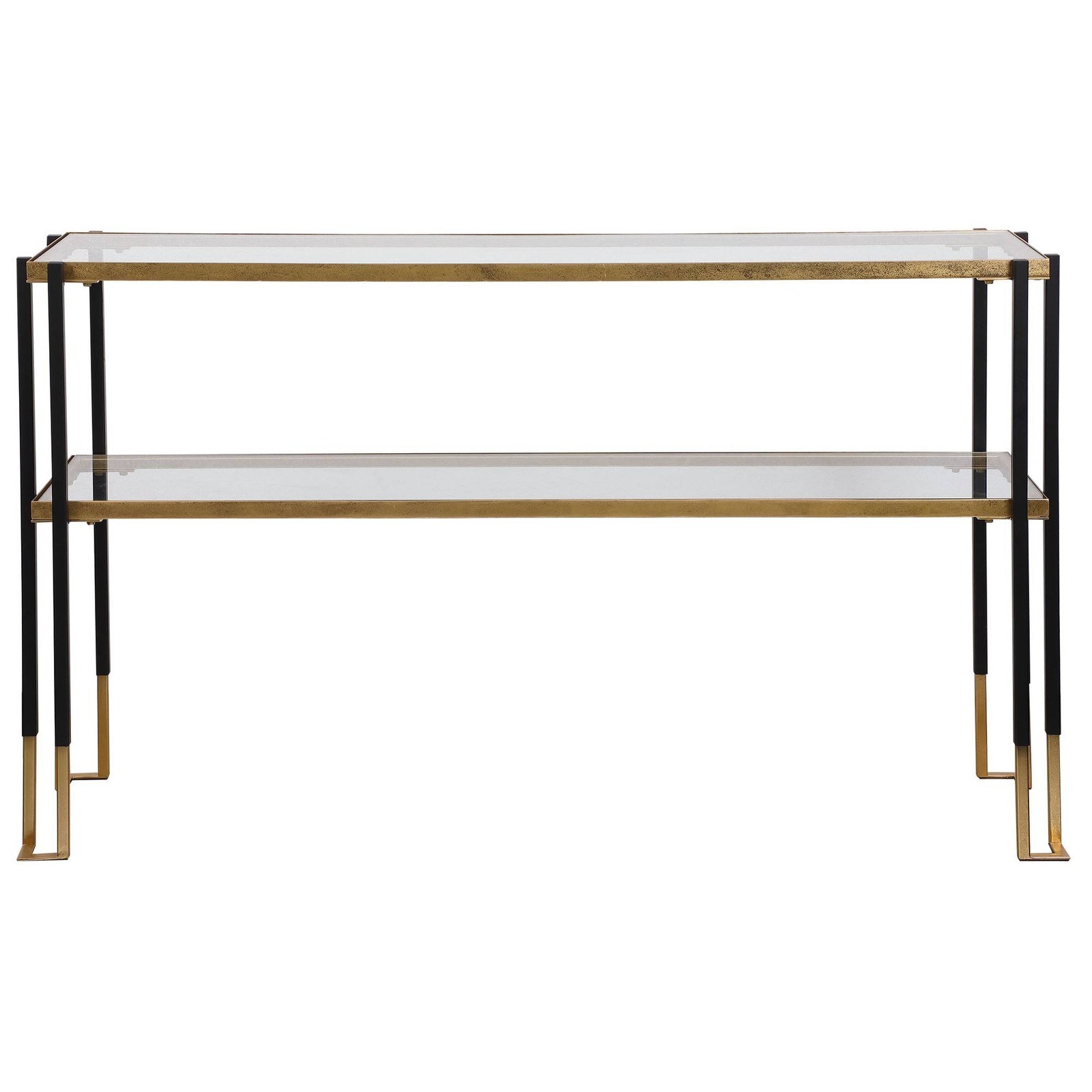 Modern Black Gold Console Table 53 1/2″ x 13 1/2″ with Glass Shelf Living Room