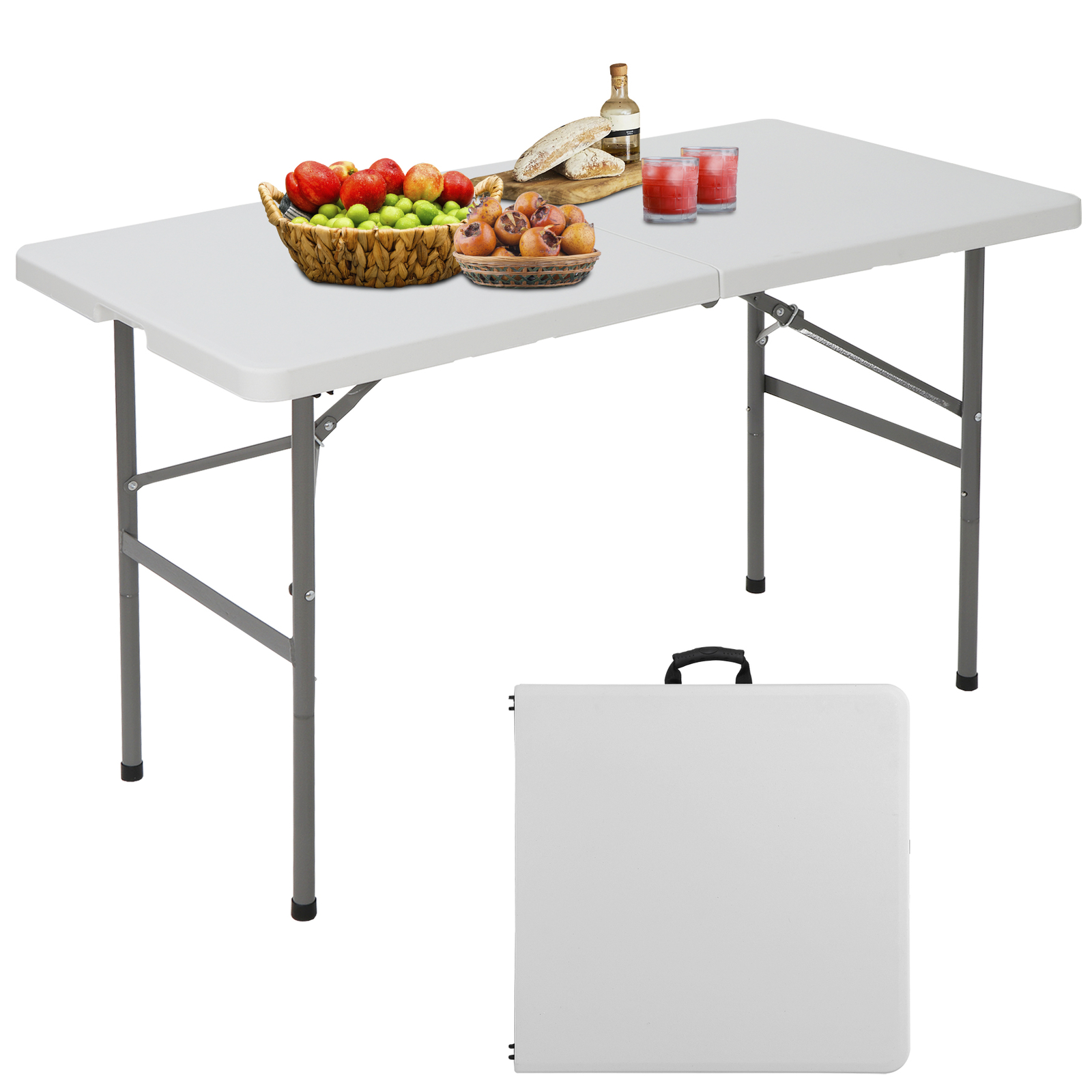 4ft Heavy Duty Plastic Folding Table In/Outdoor w/Handle & Lock Picnic Camping