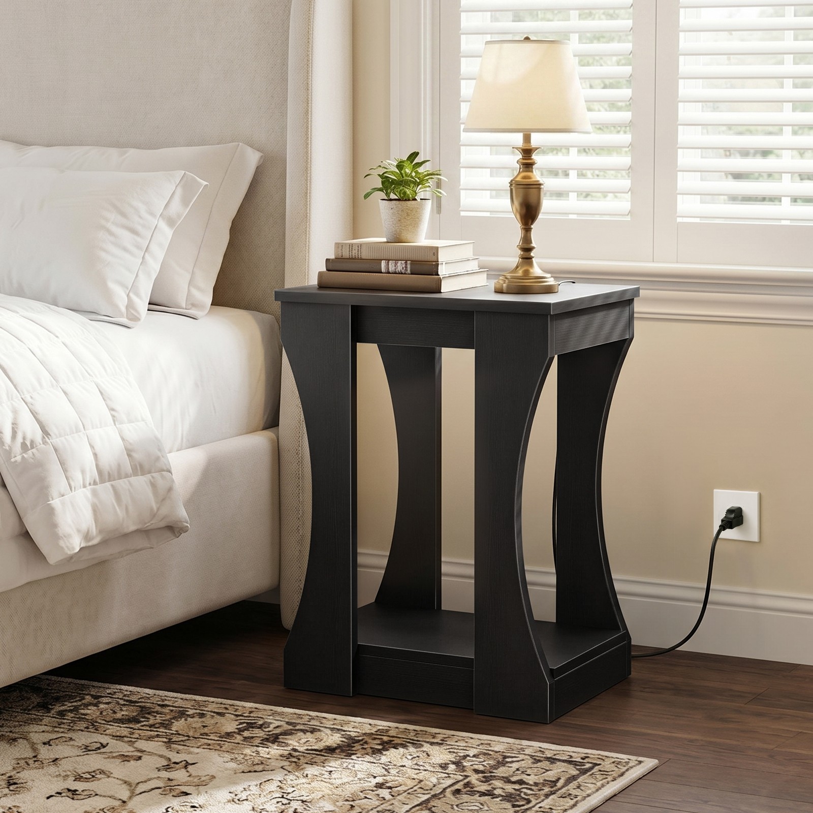 Side Table End Table with Charging Station Nightstand 17.7″D x 11.8″W x 23.6″H